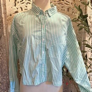 American Eagle Outfitters Green Striped Button Down Shirt
